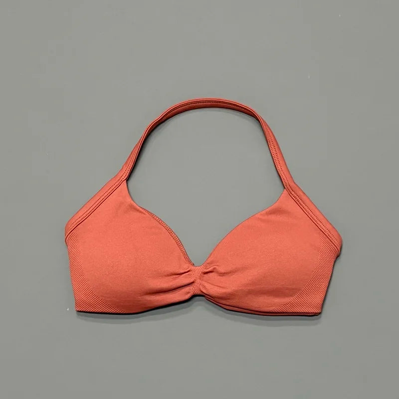 HISTELLO Sports Bra Push Up Strappy Sexy Open Back Gym Crop Top Removable Cups Women Workout Clothing Gym Top Halter Sport Bra