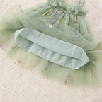 Summer New Princess Style Baby Girl Dress, Sweet Green Floral Chiffon Children'S Clothing (6 Months -5 Years Old)