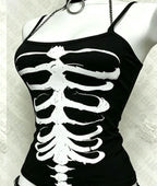 Y2K Gothic Alt Sleeveless Crop Top Vintage Grunge Skeleton Front Back Graphic Slim Women Skeleton Ribcage Spine Cami Tank Tops