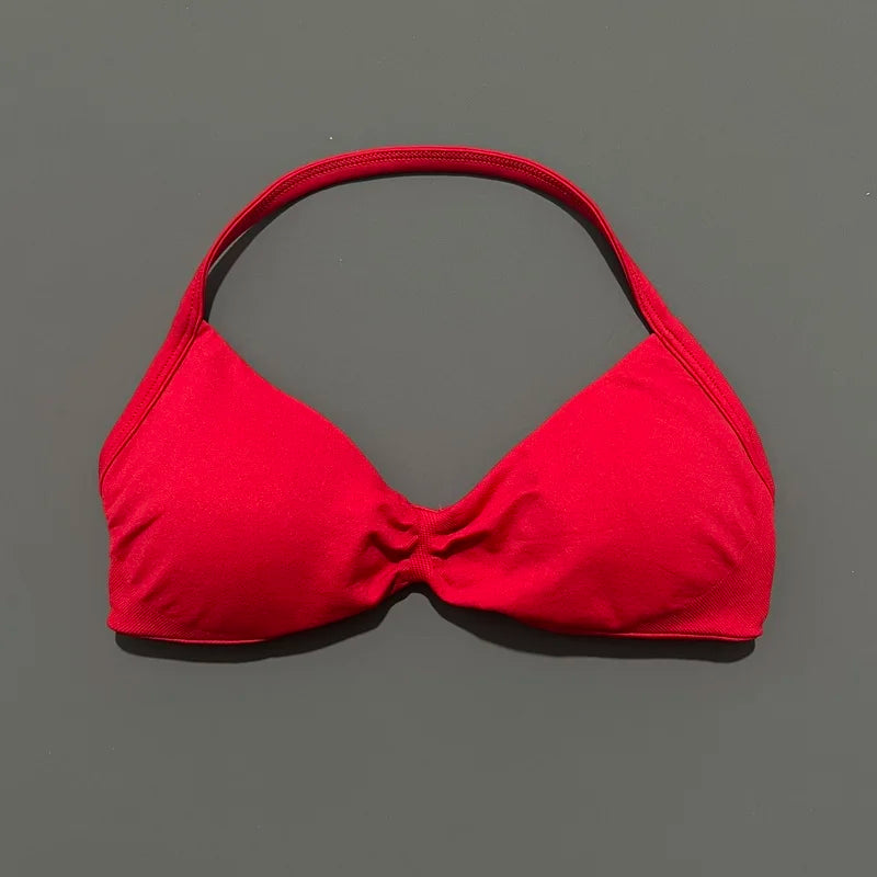 HISTELLO Sports Bra Push Up Strappy Sexy Open Back Gym Crop Top Removable Cups Women Workout Clothing Gym Top Halter Sport Bra