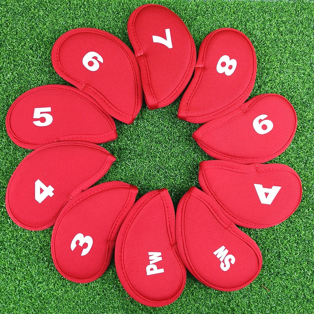 10Pcs/Set Golf Head Covers For Iron Golf Club Protective Black/Red/Blue Golf Club Iron Head Protector Golf Accessories