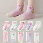 5 Pairs of Kidsren's Floor Socks with Lace Glue, Heart Unicorn Pattern, Boys and Girls, Baby Toddler Soft-Soled Shoes, Indoor Non-Slip Rainbow Pony Mid-Calf Socks, Suitable for Casual Daily Life