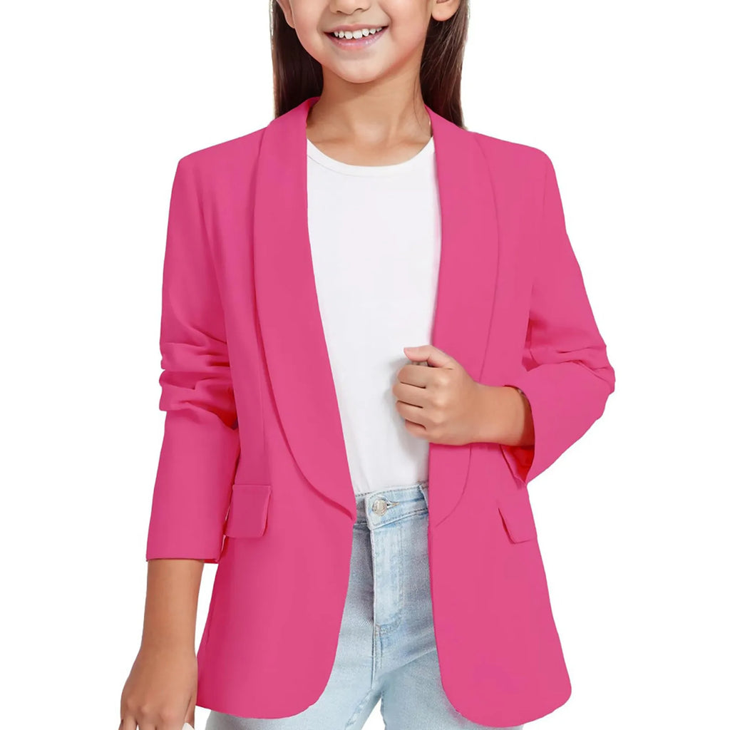 5t Girls Clothes Winter Girls Long Sleeve Shawl Formal Suit Jacket Open Front Inner Pocket For Kids Floral Long Sleeve Shirts