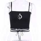 Gothic Women's Print Suspender Sleeveless Square Neck Slim Crop Top Sexy Halter Bottoming Shirt 2022 Girls Party Wear