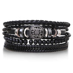 Set Braided Wrap Leather Bracelets for Men Vintage Life Tree Rudder Charm Wood Beads Ethnic Tribal Wristband Rope Bracelet