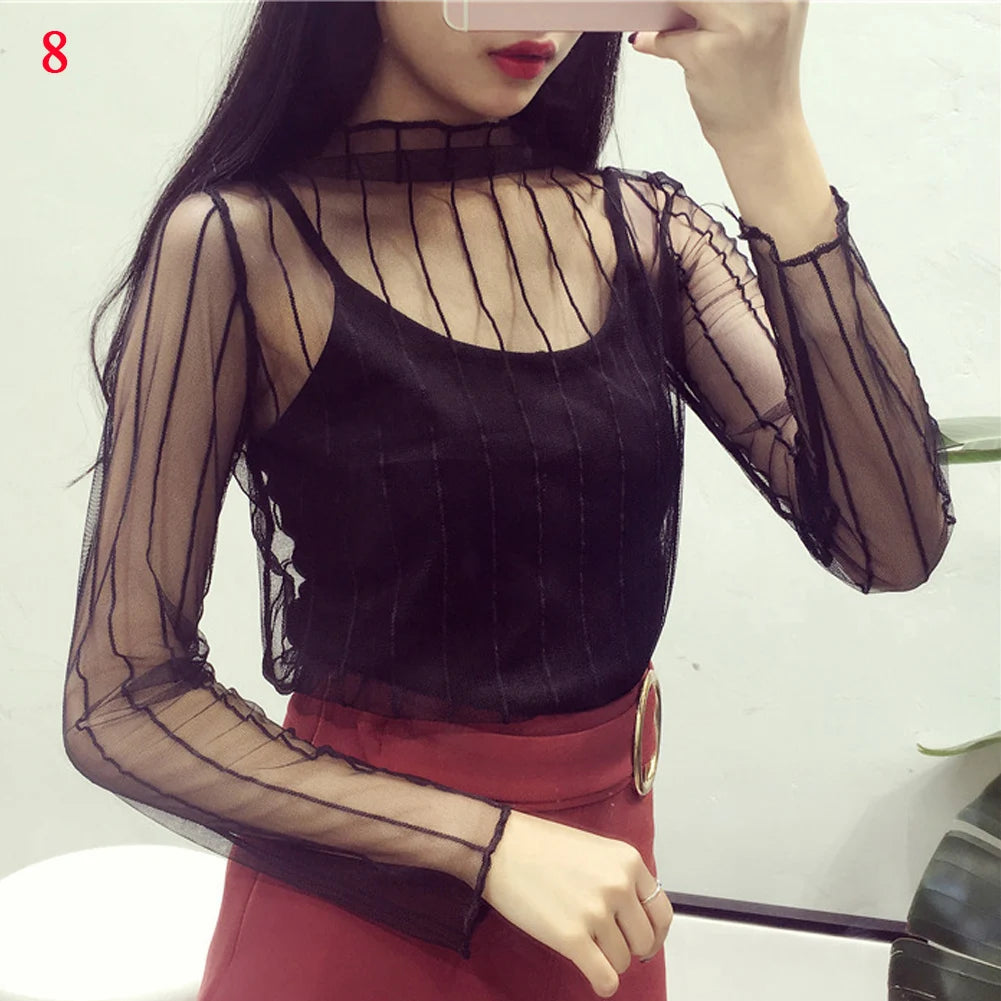 2026  Autumn Hollow Out Mesh T-Shirt Daisy Flower Pattern Crop Top sexy Transparent Long Sleeves Basic Tops For Women Lace Tops