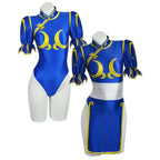Games Chun Li Cosplay Costumes Sutorito Faita Blue Cheongsam Dress Women Sexy Bodysuit Headwear Suit Halloween Carnival Clothing