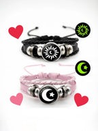 2pcs/set Sun and Moon Lovers Leather Bracelet Punk Multi-Layered Beaded Braided Adjustable Bracelet Set For Couple Jewelry