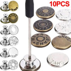 10Pcs/pack Jeans Buttons With Screwdriver Clothing Pants Sewing Accessories Waist Buckle 17mm Nail Free Waist Extenders Button