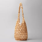 Women Woven Hand Bag Exquisite Design Hollow-out Wooden Bead Tote Bucket Shoulder Bag Female Handmade Beaded Handbag