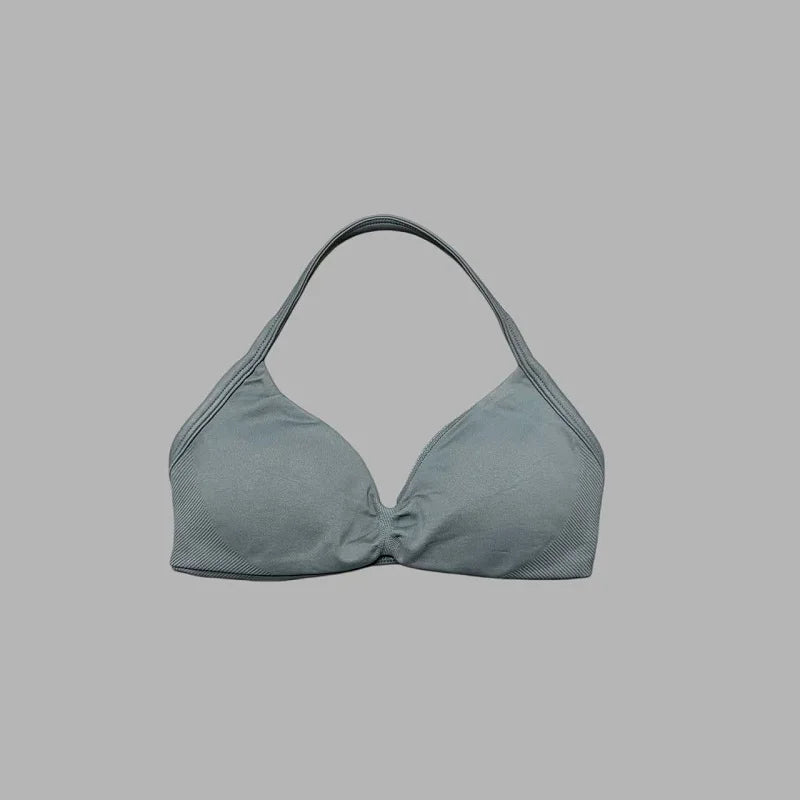 HISTELLO Sports Bra Push Up Strappy Sexy Open Back Gym Crop Top Removable Cups Women Workout Clothing Gym Top Halter Sport Bra