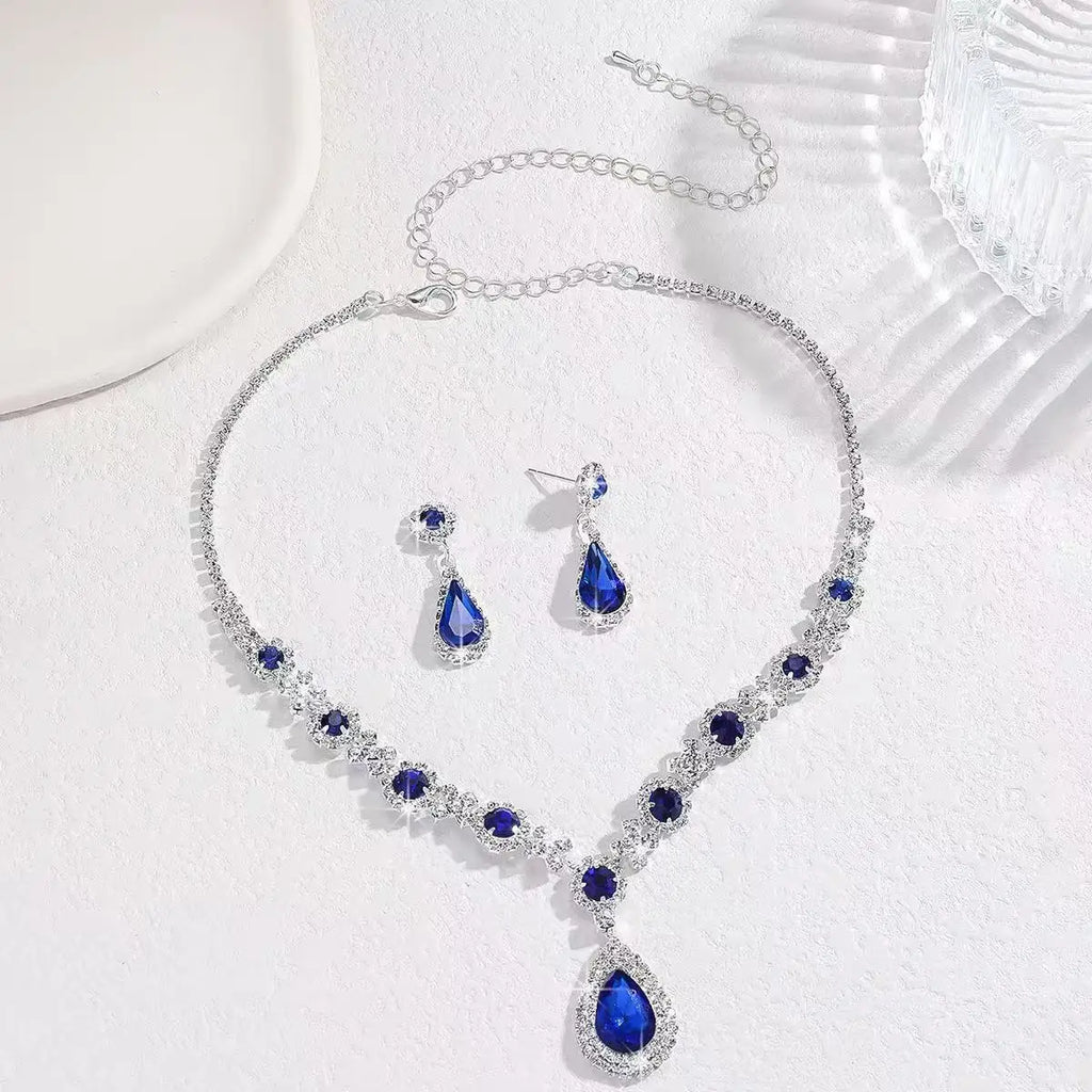 3 pieces of women's crystal droplet necklace with earrings set for wedding evening dress accessories