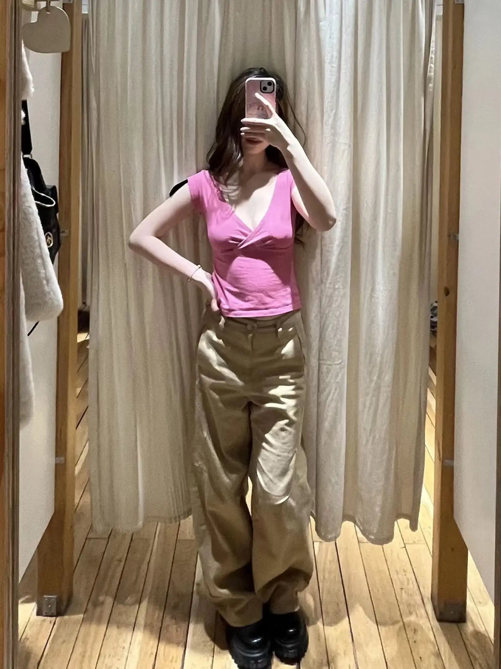 New Rose Red Slim Crop Top Woman Sexy V-neck Short Sleeve Cotton Cropped T-shirt Solid Casual Simple Sweet All-match Tee Tops