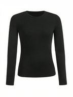 Women's solid-color long-sleeved T-shirt - Polyester knitted fabric, round neck, regular fit, fall-winter style