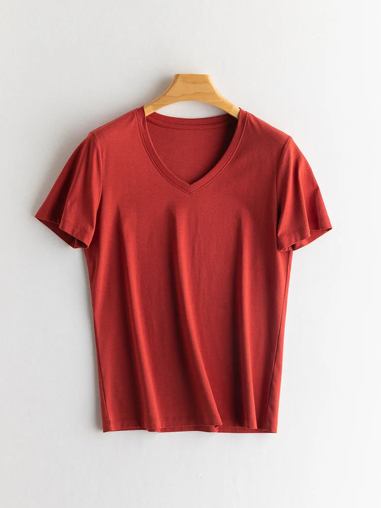 SuyaDream Women Solid T Shirts, Silk Cotton Blend, O Neck, Short Sleeved Solid Tee, 2025 Summer Candy Colors Basic Cozy Top Gree