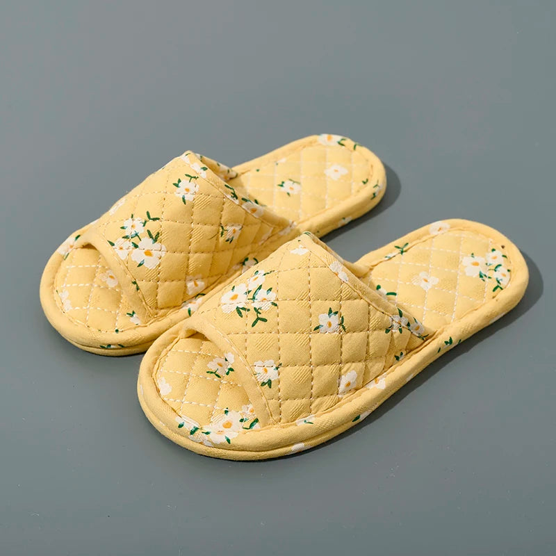 Indoor Slippers Soft Cotton Floral Floor Shoes Fashion Flower Slippers Antislip Home Slippers Bedroom Shoes