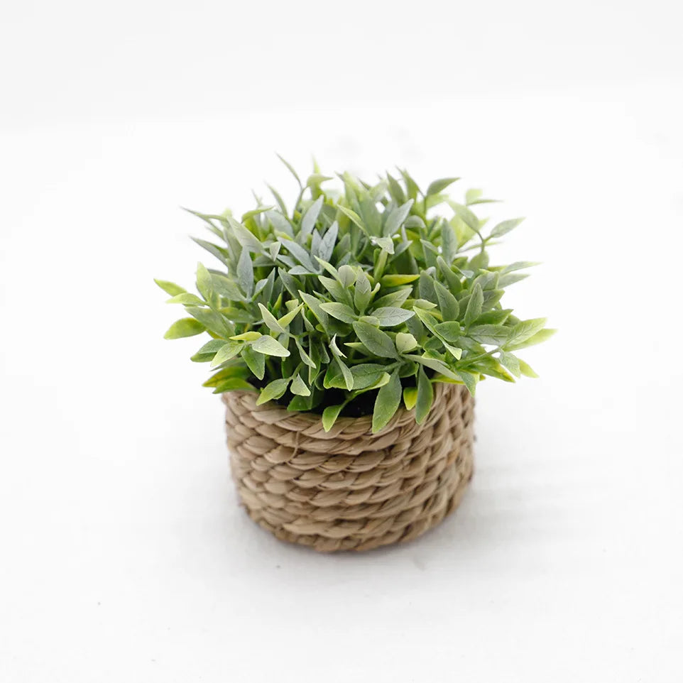 Green Artificial Potted Plant 11cm Woven Artificial Plants Plastic Leaf Eucalyptus Grass Artificial Decorations Home Decor