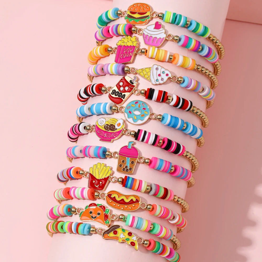 12Pcs/set Unicorn Cat Flower Charm Elastic Handmade Beaded Bracelets for Women Girls Birthday Party Jewelry Friendship Gift