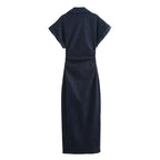 New Long Dresses 2025 Woman Fashion Summer V-neck Single Breasted Slim Fit Denim Skirts Women's Clothing Tops
