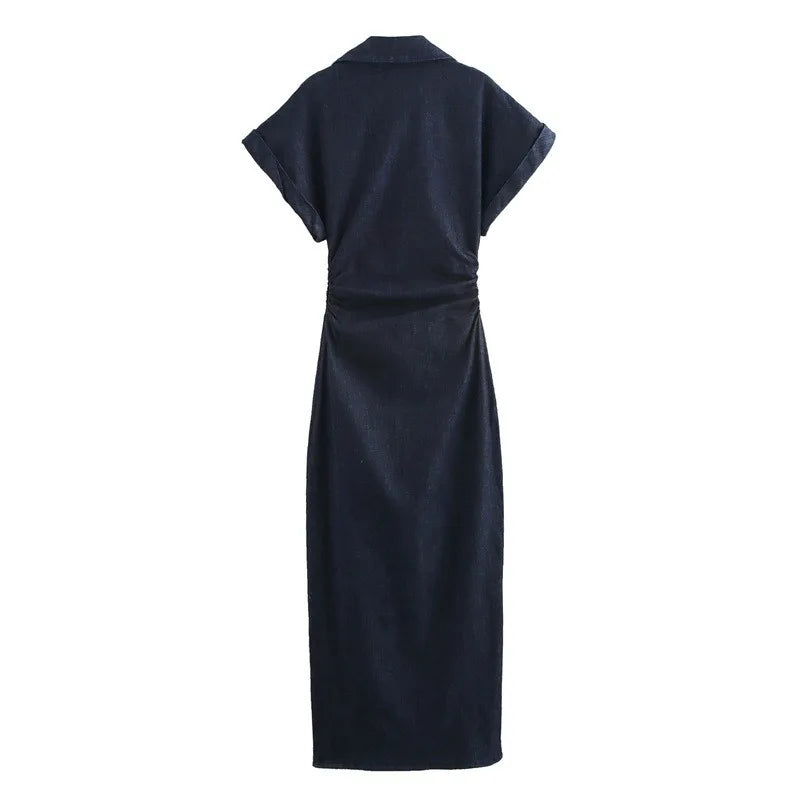 New Long Dresses 2025 Woman Fashion Summer V-neck Single Breasted Slim Fit Denim Skirts Women's Clothing Tops