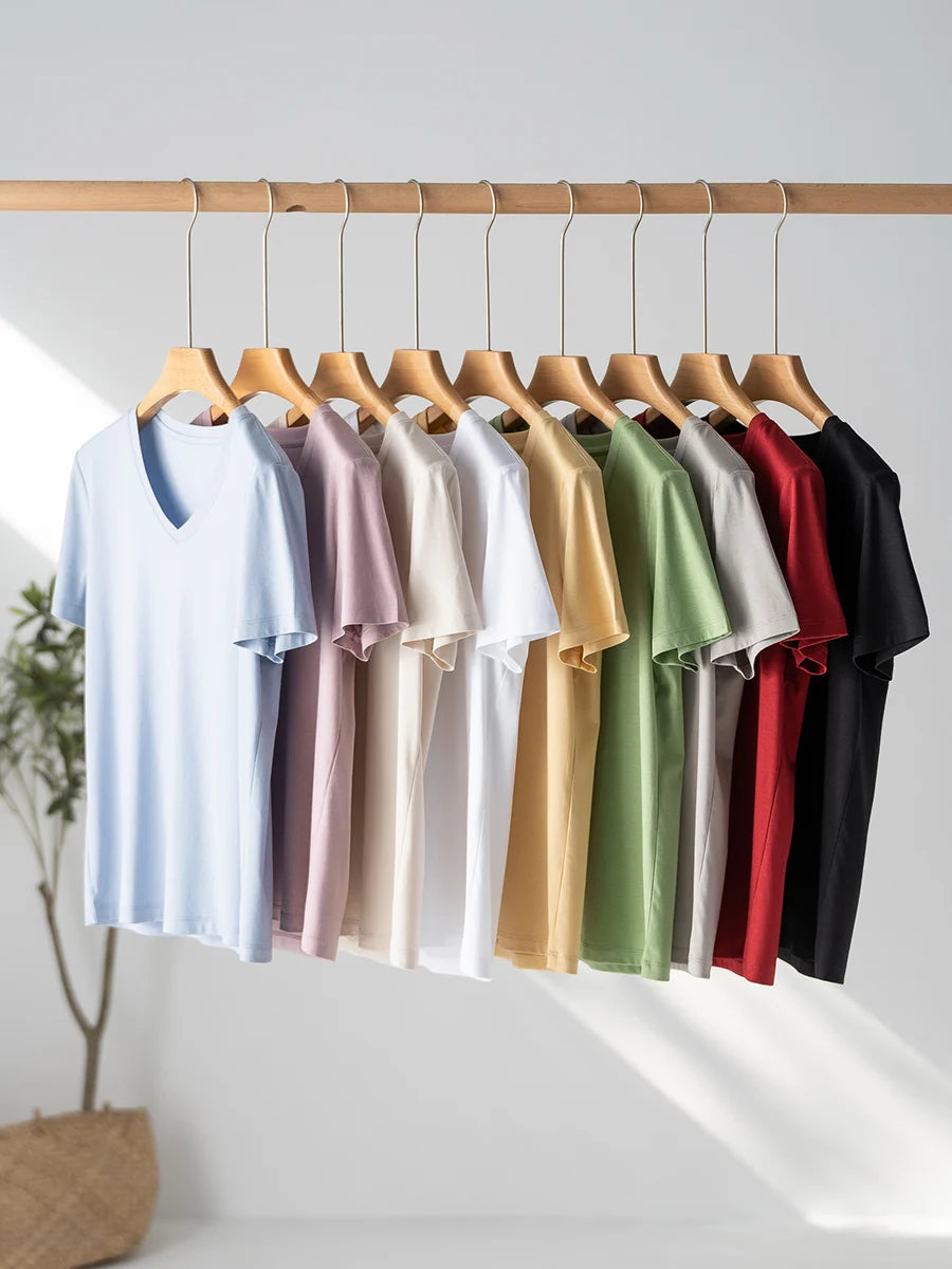 SuyaDream Women Solid T Shirts, Silk Cotton Blend, O Neck, Short Sleeved Solid Tee, 2025 Summer Candy Colors Basic Cozy Top Gree