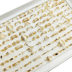 30pc/Lot Gold Color Finger Rings For Girls New Love Snake Animal Butterfly Cutout Star Pearl Thin Joint Ring Party Jewelry Women