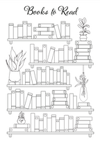 Bookshelf Coloring Pages Bundle – Printable Book Tracker (5 Unique Designs, PDF Download)