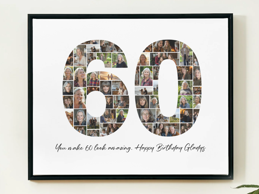 60th Birthday Photo Collage Template – Canva Editable, Digital Download