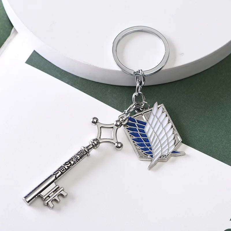 Attack on Titan Metal Keychains for Man Women Anime Peripheral Backpack Pendant Key Chains Bags Key Ring Cosplay Accessories