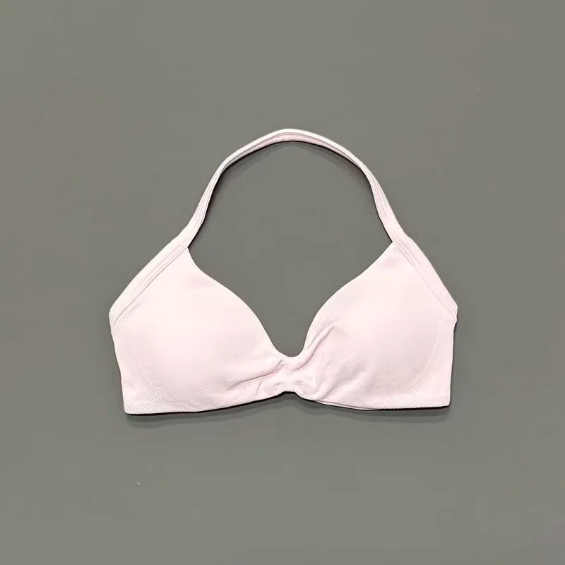 HISTELLO Sports Bra Push Up Strappy Sexy Open Back Gym Crop Top Removable Cups Women Workout Clothing Gym Top Halter Sport Bra