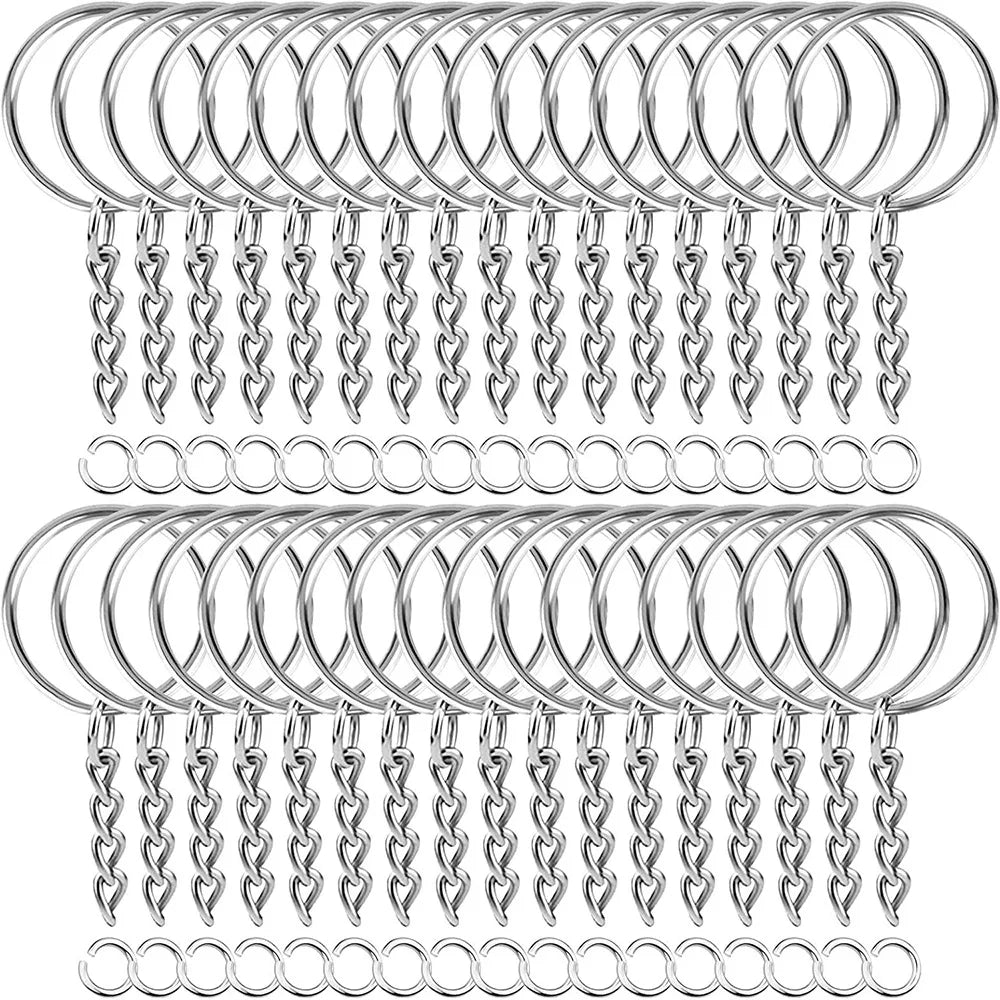 30pcs/pack Silver Color Keyring Keychain Split Key Ring with Chain Climbing Buckles Carabiner Keychain Rings Accessories