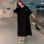 Women's Summer New Short Sleeved T-shirt Dress Loose Mid Length Over Knee Dress