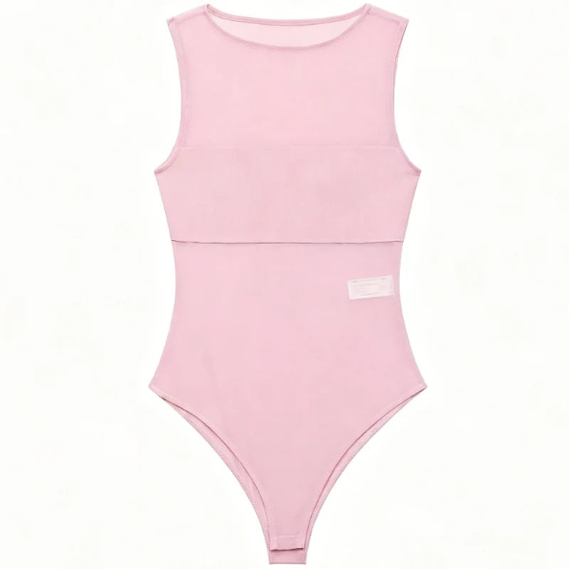HXAO Sexy Transparent Tulle Bodysuit Women Summer 2026 Chic Black Corset Bodys Woman Bodycon Sleeveless Thong Bodysuit Mesh Tops
