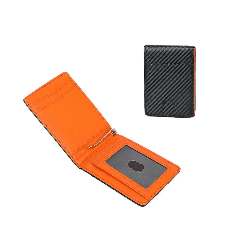 Slim Carbon Fiber PU Leather RFID Blocking Wallet Men, Bifold Money Clip, Minimalist Front Pocket Credit Card Holder