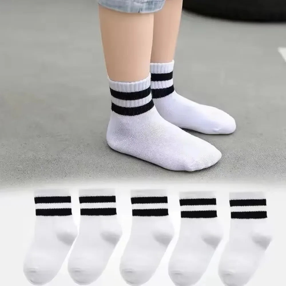 5 Pairs/ Lot Pure Colour Soft Breathable Cotton Kids School Socks Girls Boys Casual Grey Black White Sports Children's Socks
