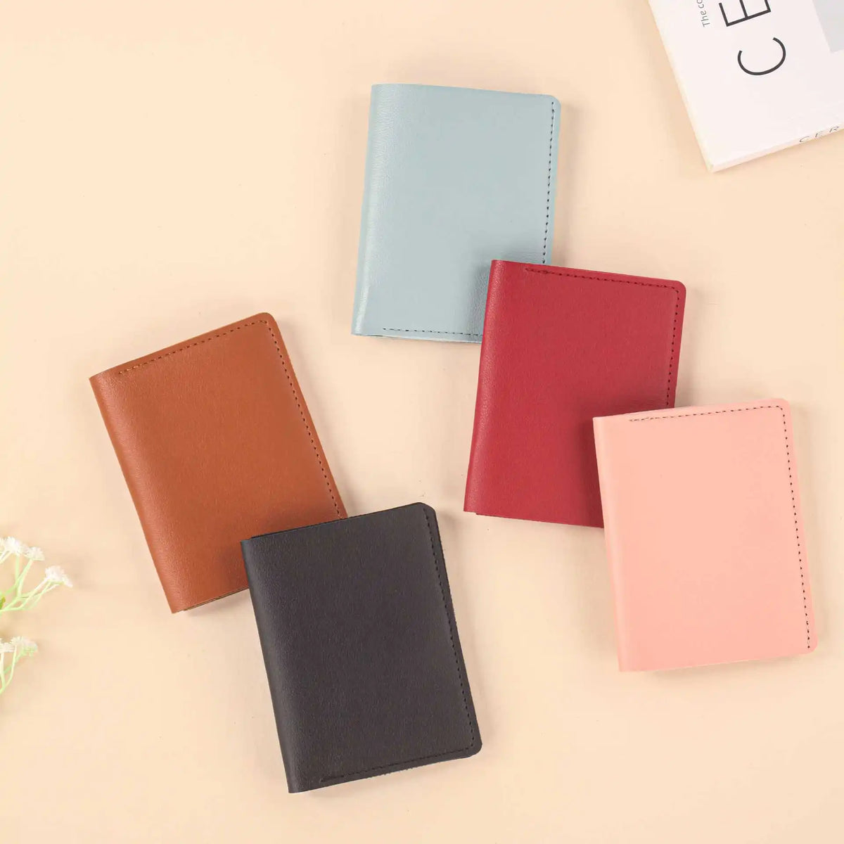 Homefish Solid Color PU Leather Women Short Wallet, Ultra Thin Button Purse, Simple Credit Card Holder Coin Pocket for Ladies