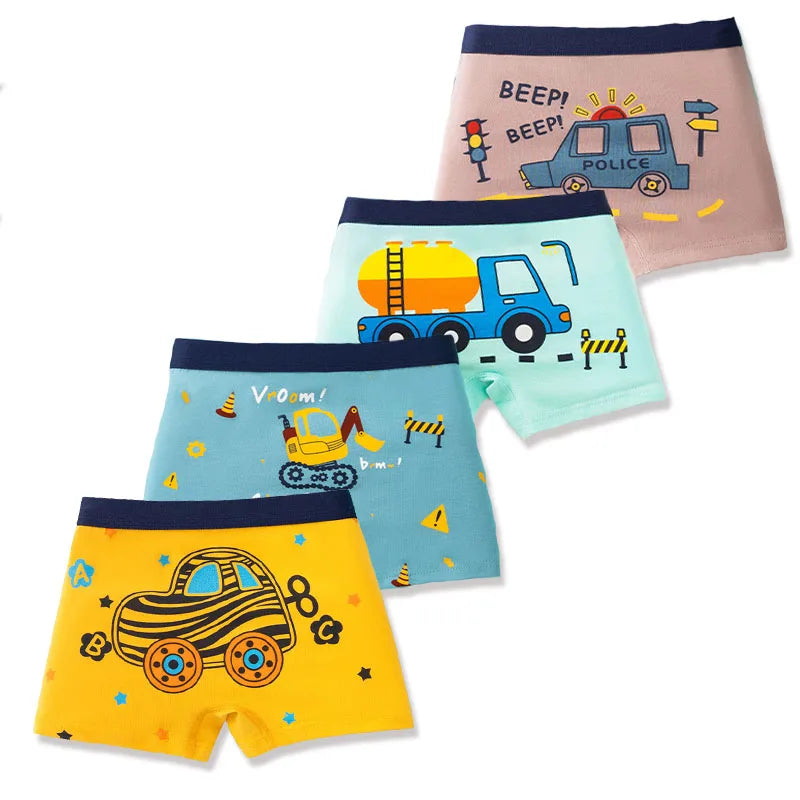 4 Pcs/Lot Children Panties Cotton Underwear For Boys 3-14 Years Breathable Kids Underpants Cars Patterns Cartoon Boy Boxer Brief