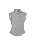 Women Summer Sexy Turtleneck Sleeveless T-Shirts Tops Solid Slim Fit Pullovers Causal Tees Shirts Female Streetwear Basics Tees
