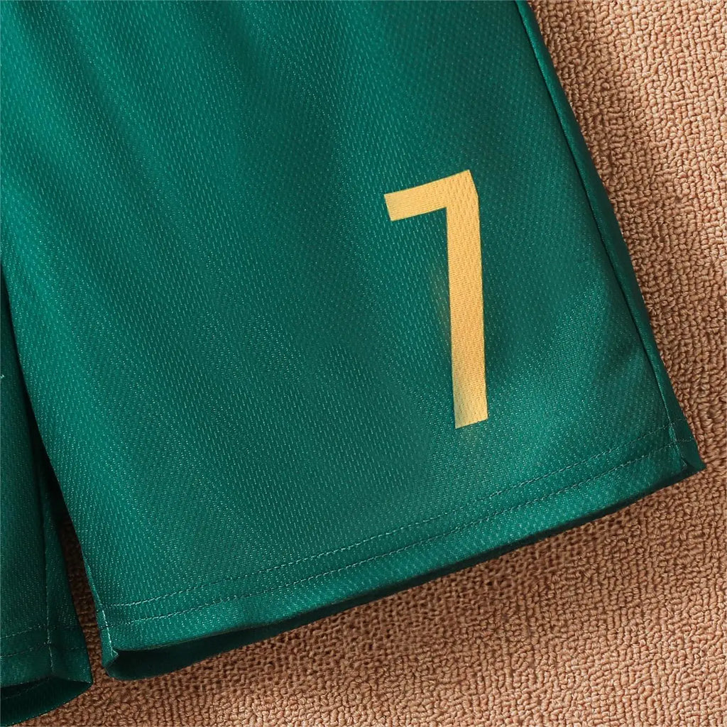 2025 Youth and Children Red and Green Splicing Color No. 7 Legend Quick-drying Sports Football Suit Set