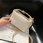 HOMEFISH Summer Small Straw Handbag Trendy Shoulder Bag Woven Bucket Crossbody Bag Casual Seaside Beach Bag Gilrs Handle Tote