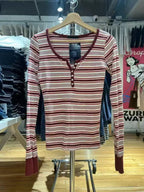 Vintage Striped Slim Long Sleeve T-shirts Autumn Casual Round Neck Streetwear Cotton Tees Women Classic Harajuku Button Tops Y2k