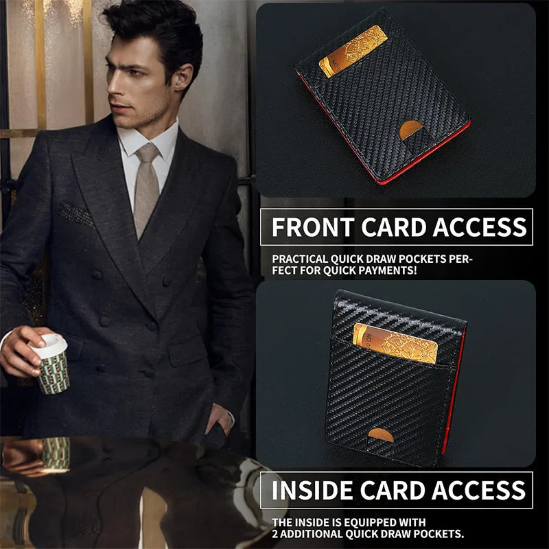 Slim Carbon Fiber PU Leather RFID Blocking Wallet Men, Bifold Money Clip, Minimalist Front Pocket Credit Card Holder