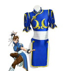 Games Chun Li Cosplay Costumes Sutorito Faita Blue Cheongsam Dress Women Sexy Bodysuit Headwear Suit Halloween Carnival Clothing