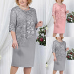 Female Elegant Dresses Women Plus Size Lace Patchwork Halt Sleeve Dress Slimming Wrap Hip Cocktail Evening Party Dresses