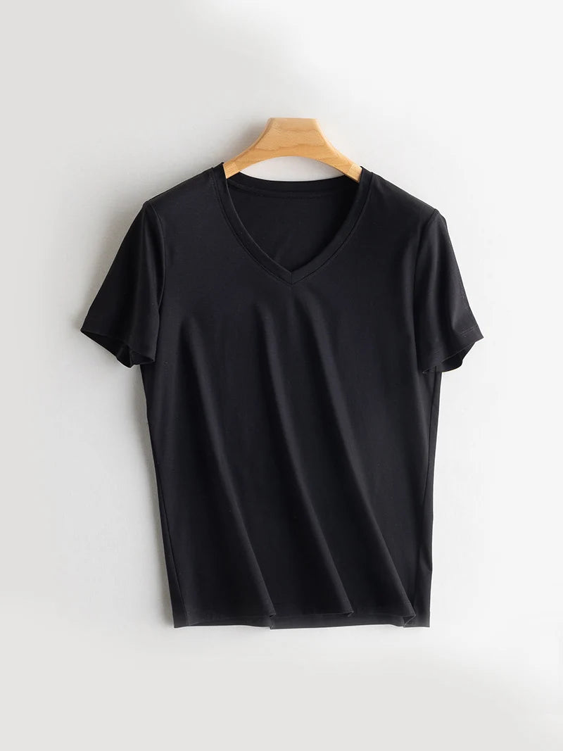 SuyaDream Women Solid T Shirts, Silk Cotton Blend, O Neck, Short Sleeved Solid Tee, 2025 Summer Candy Colors Basic Cozy Top Gree