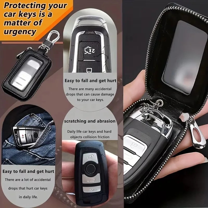 Car Key Case Key Protector Smart Key Chain Coin Holder Metal Hook And Keyring Wallet Retro Bag For Auto Remote Key Fob
