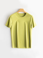 SuyaDream Women Solid T Shirts, Silk Cotton Blend, O Neck, Short Sleeved Solid Tee, 2025 Summer Candy Colors Basic Cozy Top Gree