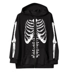 Autumn Winter Men'S Dark Style Skeleton Print Hoodies Casual Long Sleeve O Neck Zipper Clothing Street Fashion Vintage Coat