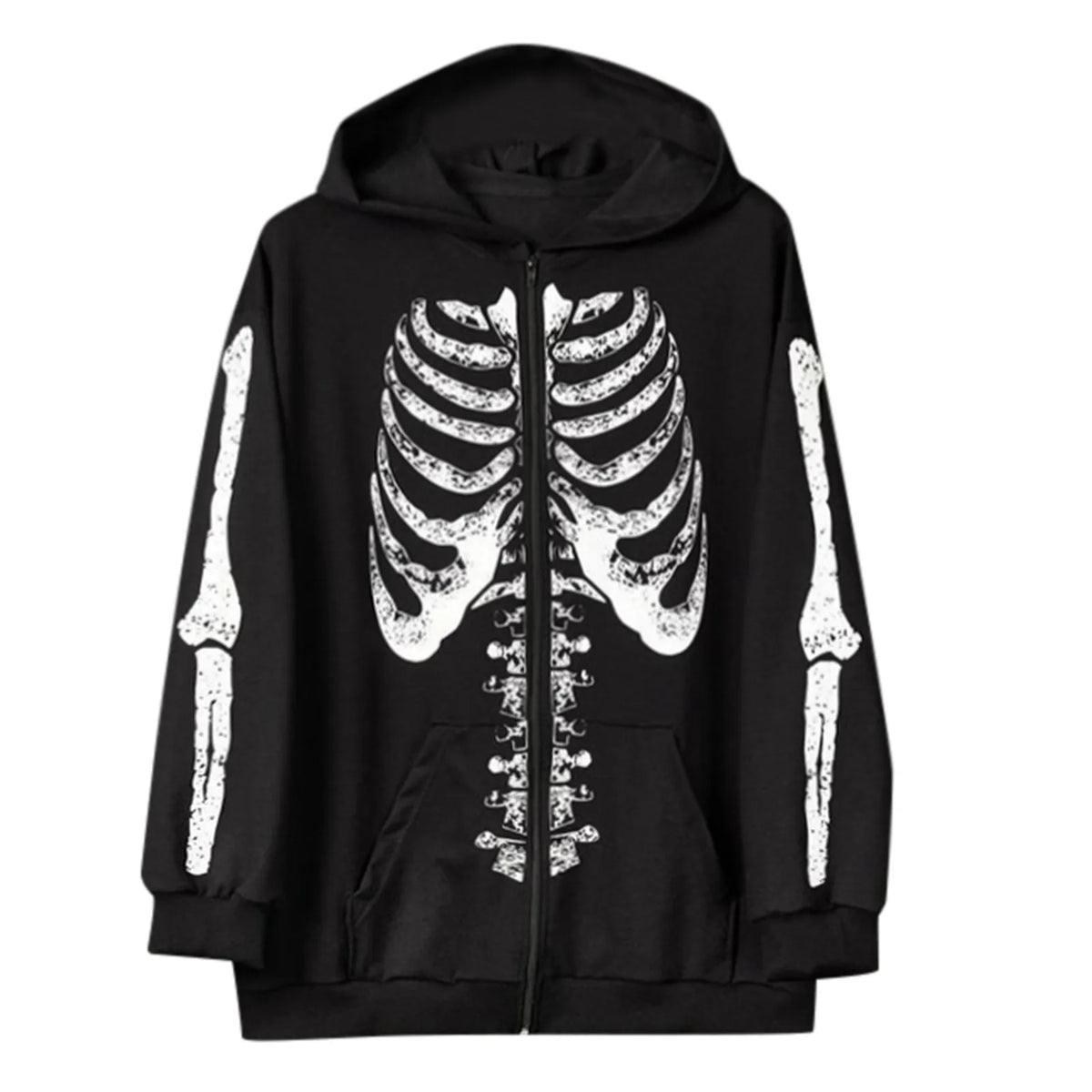 Autumn Winter Men'S Dark Style Skeleton Print Hoodies Casual Long Sleeve O Neck Zipper Clothing Street Fashion Vintage Coat
