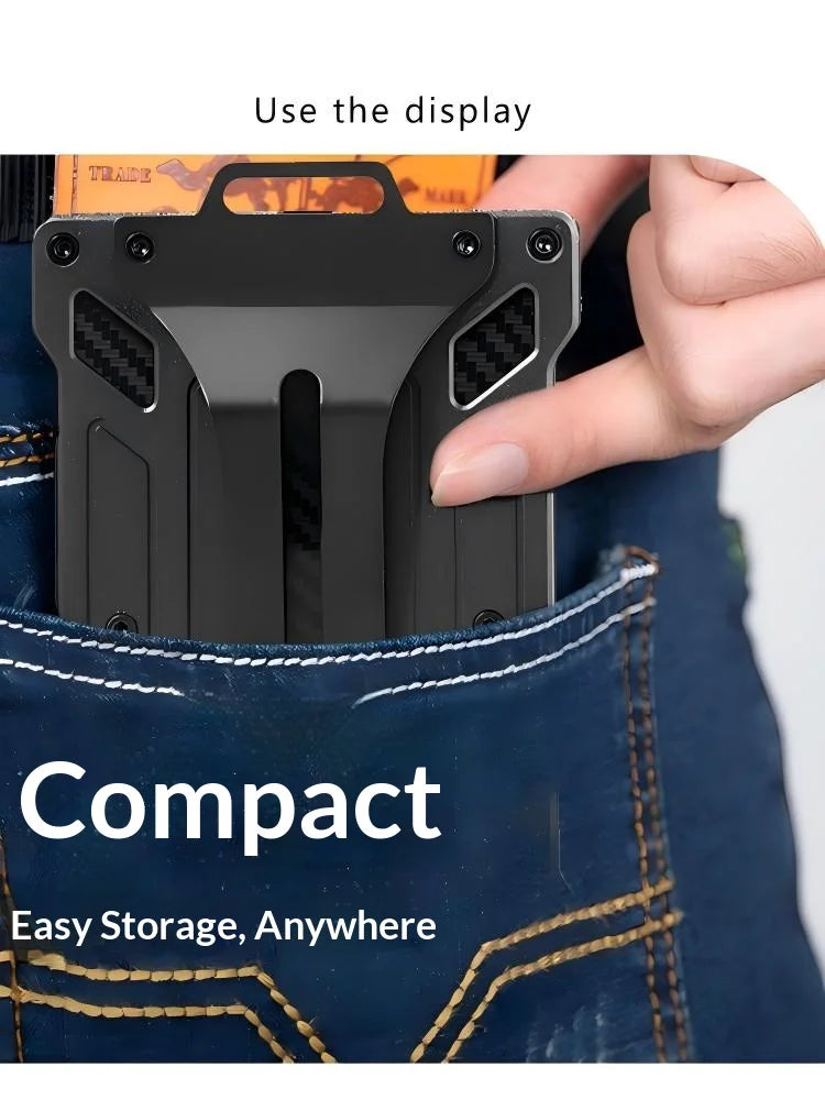 Homefish Slim Metal Wallet For Men RFID Blocking Money Clip Clear ID Window Carbon Fiber Texture Travel Card Holder